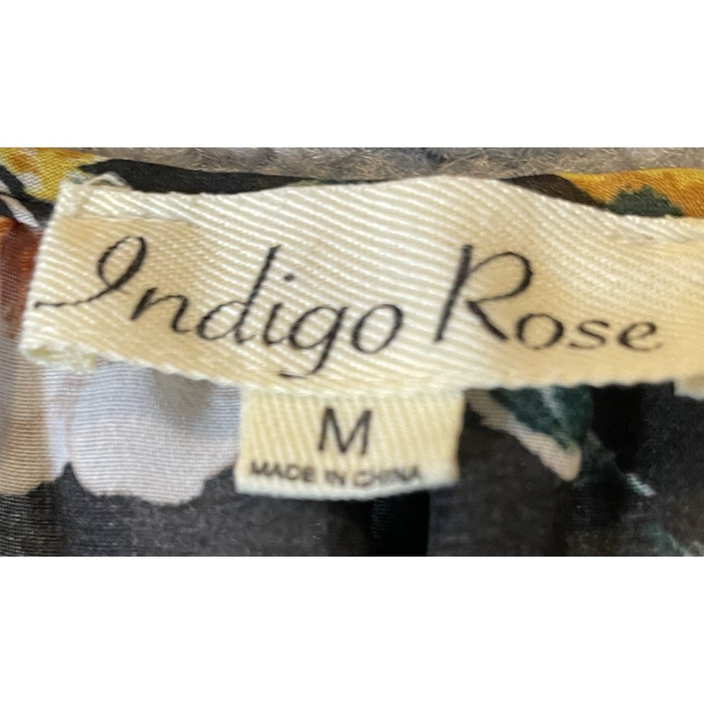 Indigo Rose Pleated Floral Dress Sz M Gold Pink Long Sleeve Career Party Cottage - Picture 10 of 12